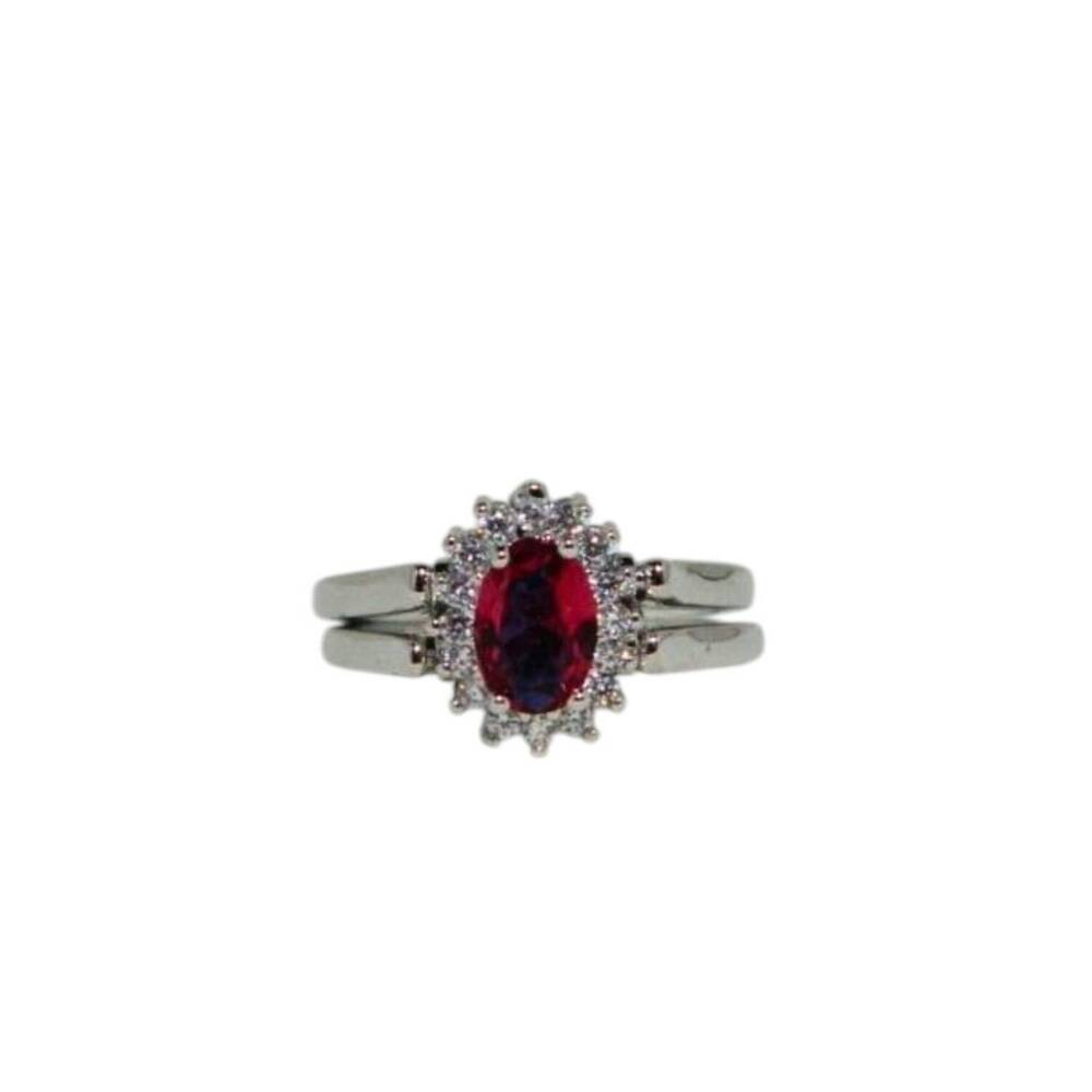 NEW FAIRE sapphire/ruby reversible rhodium plated ring in red